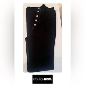 Fashion Nova Black High Rise Button Jeans, High Waist Skinny, Size 11